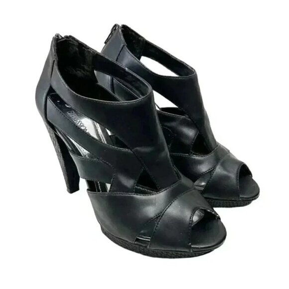 Expression Chunky Platform Caged High Heel Y2K Shoes Black Faux Leather Size 7 - Picture 2 of 16